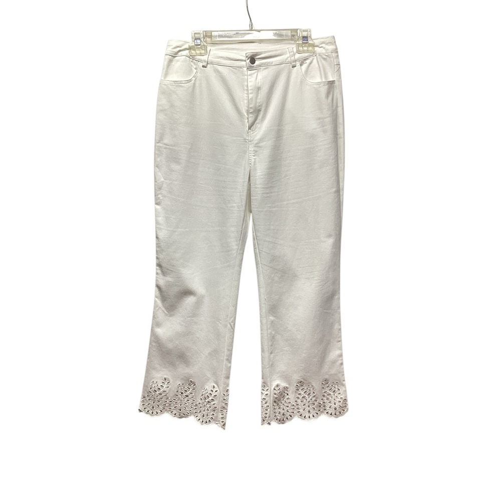 Bibi white cotton stretch eyelet hem ankle pants Size XL - Picture 4 of 10